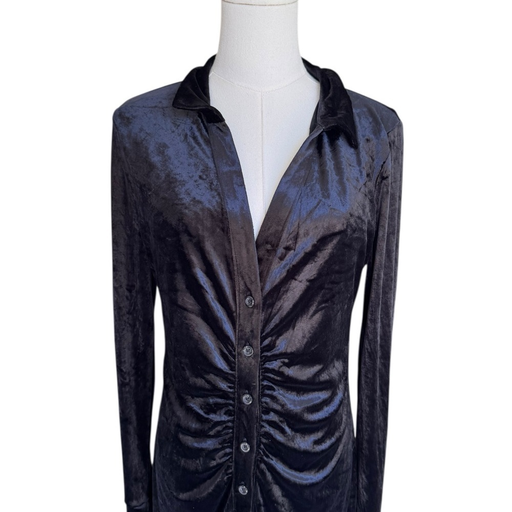 Free People - Shayla Velvet Button-Down Ruched Long Sleeve Mini Dress Sz M - Picture 5 of 10
